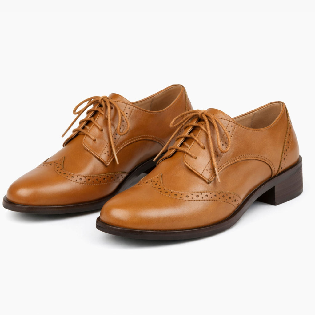 Women's Carved Lace-Up Oxford Shoes | British Design | Leather Material