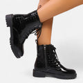 Mid Heel Croc-Pattern Ankle Boots for Women - Stylish Footwear for Everyday Wear