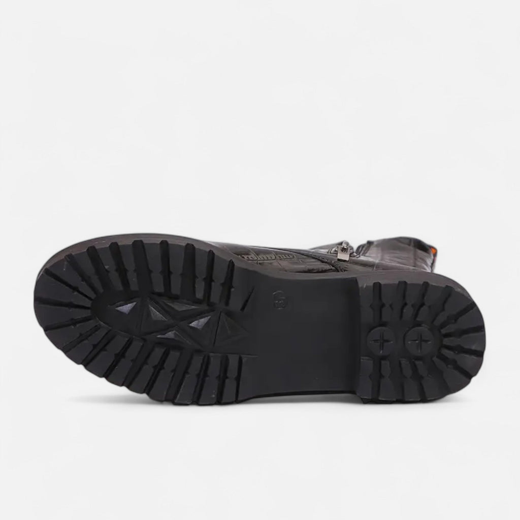 Mid Heel Croc-Pattern Ankle Boots for Women - Stylish Footwear for Everyday Wear