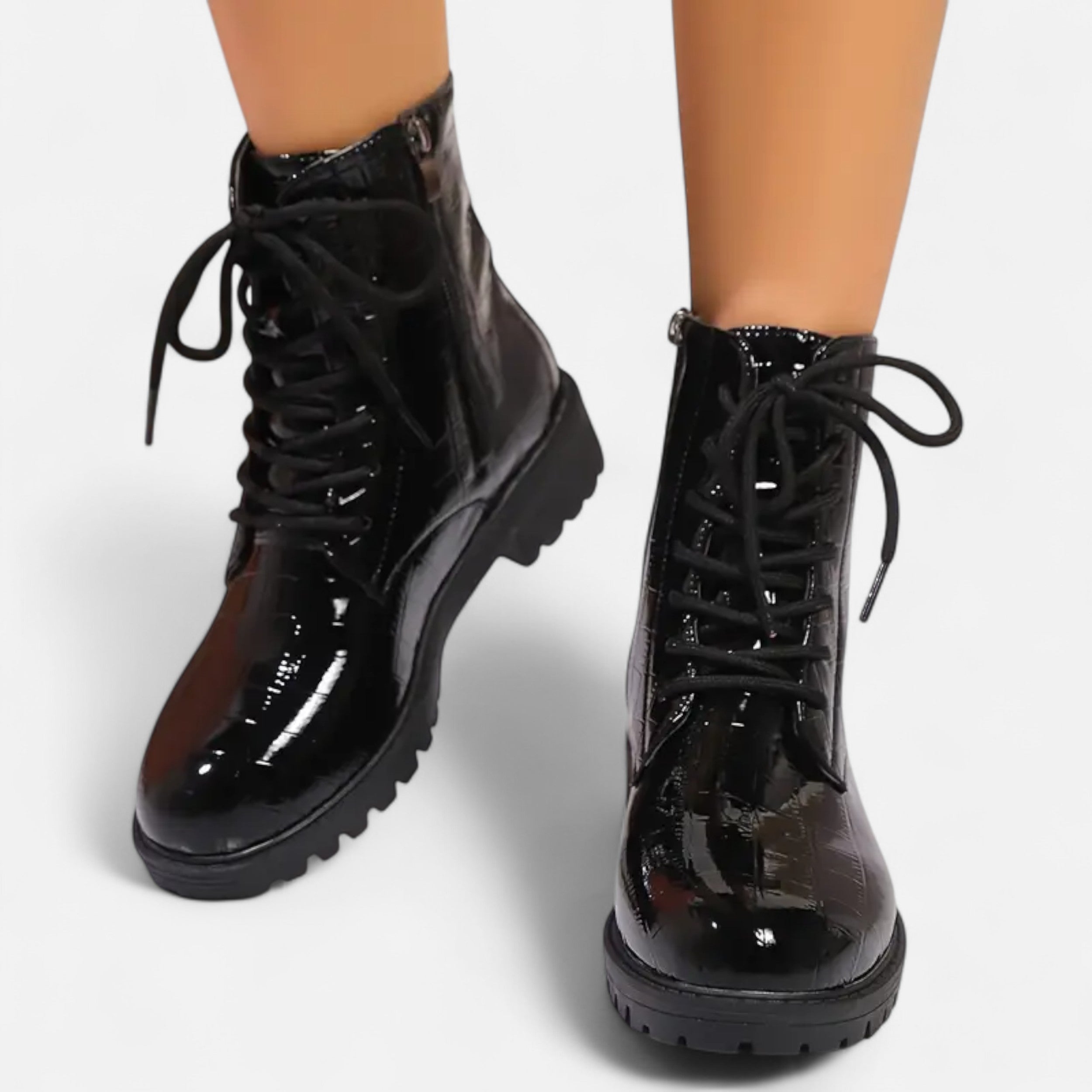 Mid Heel Croc-Pattern Ankle Boots for Women - Stylish Footwear for Everyday Wear