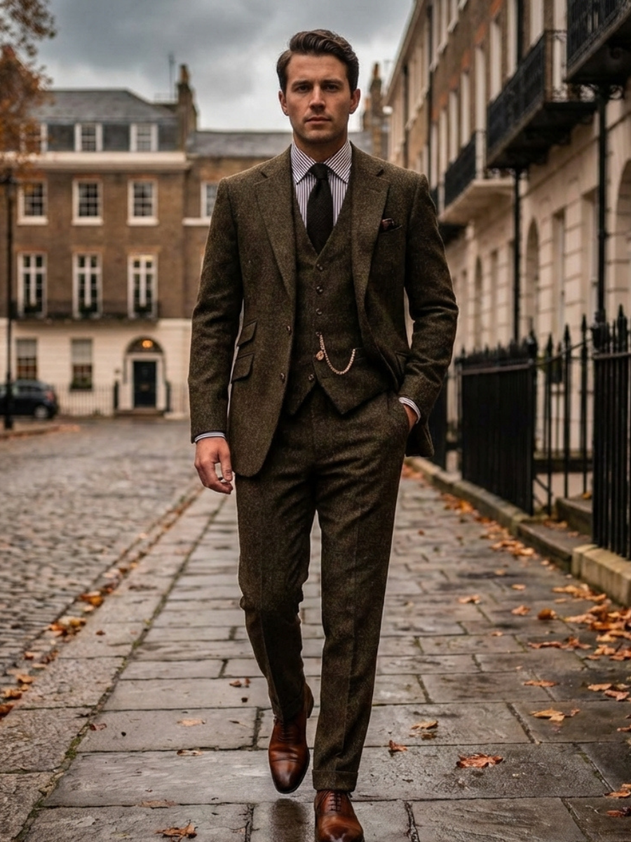 Slim Fit Tweed Suit for Men | 3-Piece Formal Attire for Weddings & Events